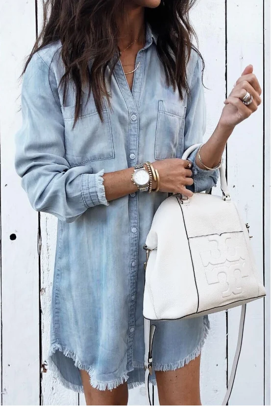Mia | Denim-Hemdkleid Damen modern und lässig geschnitten