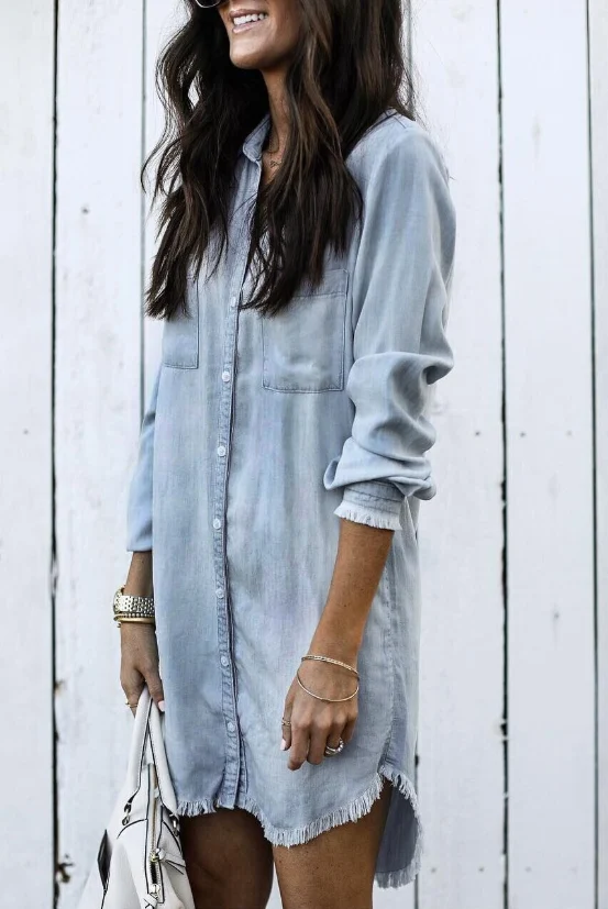 Mia | Denim-Hemdkleid Damen modern und lässig geschnitten