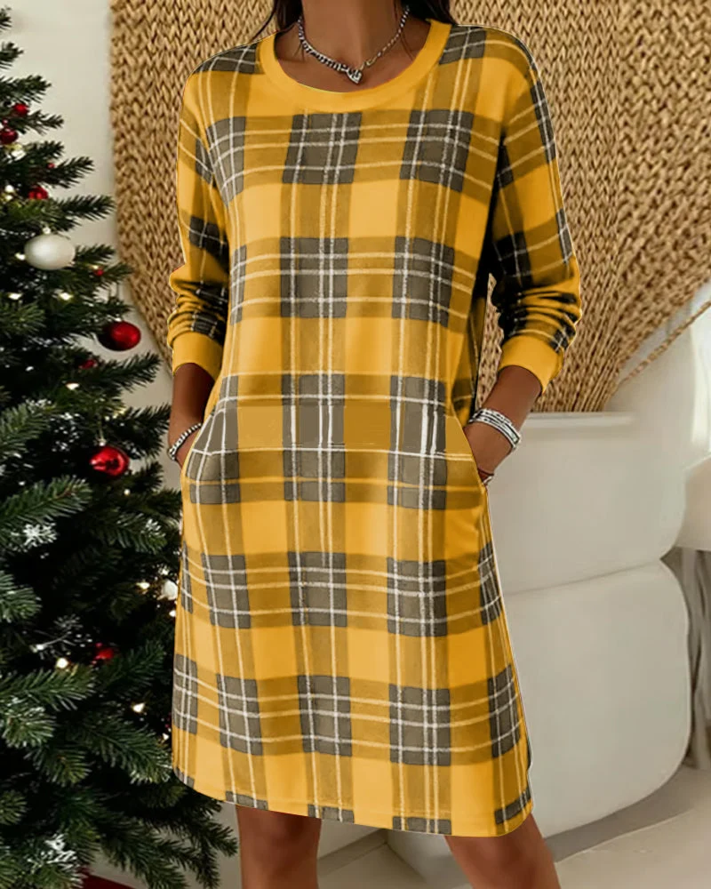 Nina | Damen Kleid kariert elegant & langärmlig
