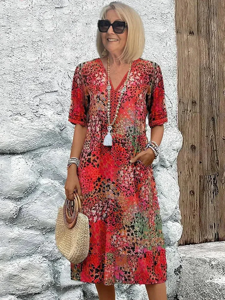 Dorina | V-Ausschnitt-Kleid mit Print