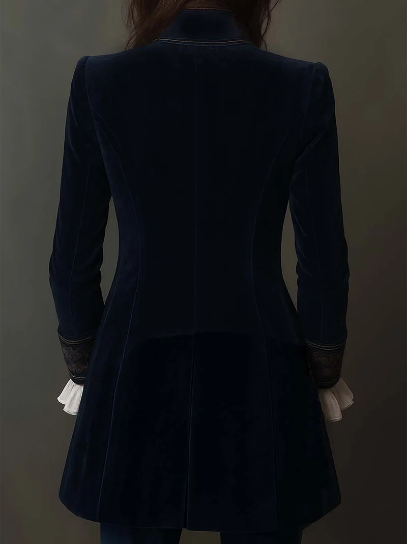 FEDERICA | LANGE VINTAGE-JACKE AUS MARINEBLAUEM SAMT MIT STICKEREIEN