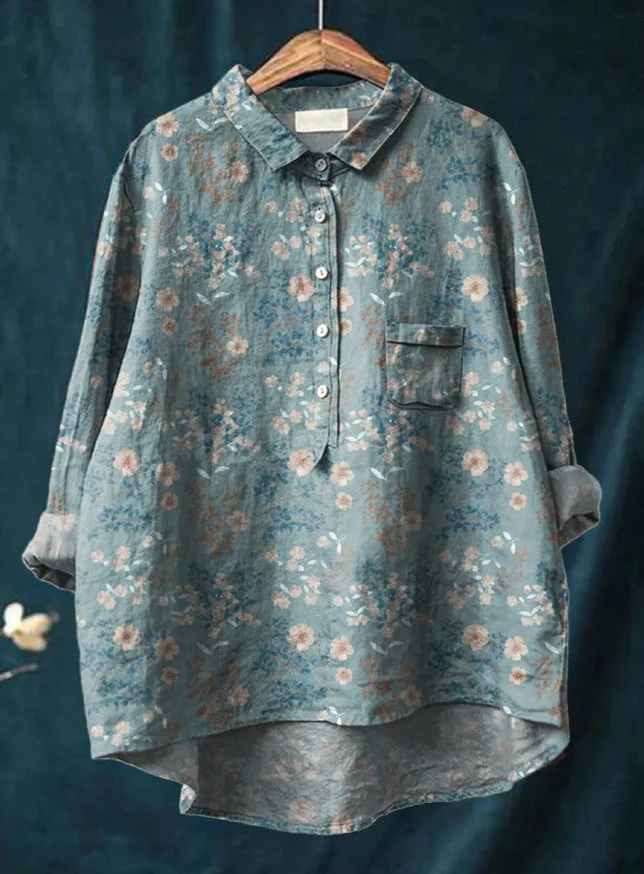 Elena | Damenbluse leicht aus Baumwolle und Leinen mit Print