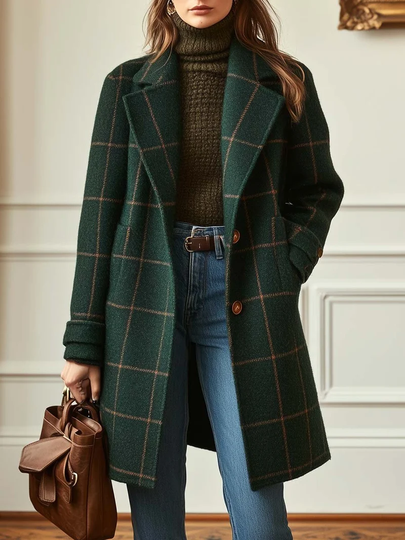 VALERIA | ELEGANTER KARIERTER WOLLMANTEL