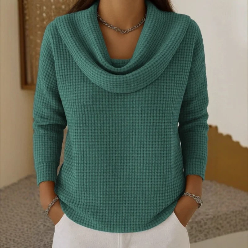 AMBER | WARMER WAFFELPULLOVER MIT ELEGANTEM WASSERFALLAUSSCHNITT