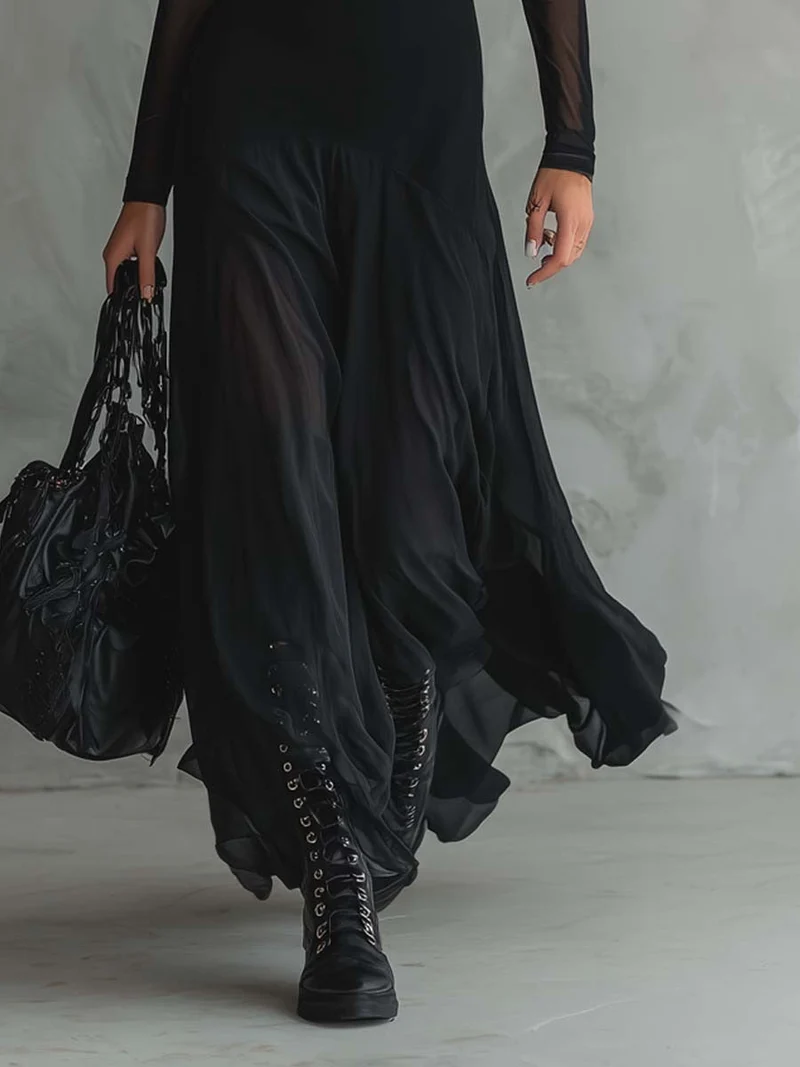 Eliza - Ätherisches Langarm-Maxikleid