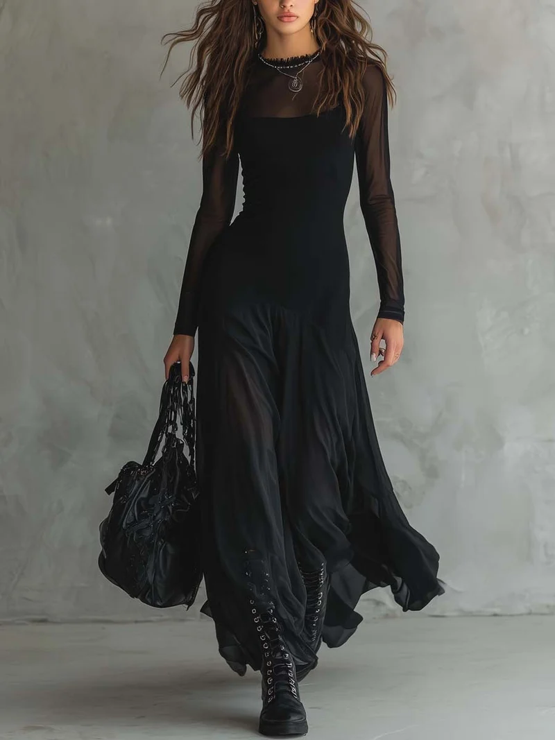 Eliza - Ätherisches Langarm-Maxikleid