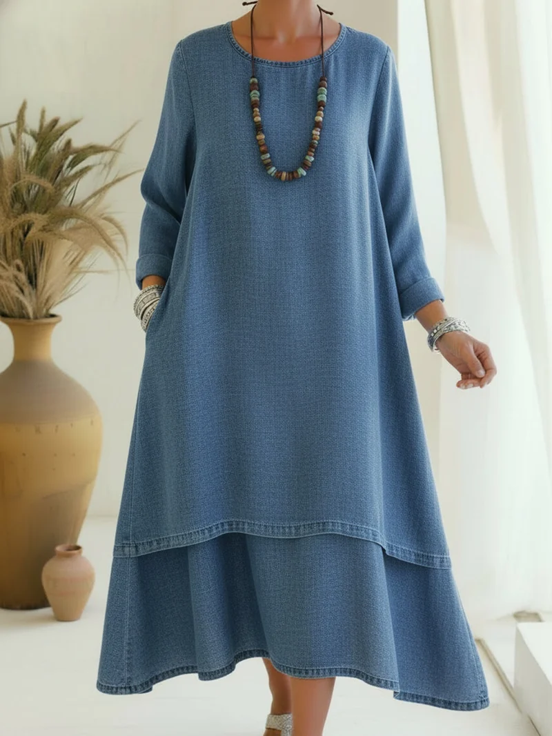Sienna - langärmeliges Midi-Kleid mit weicher Haptik