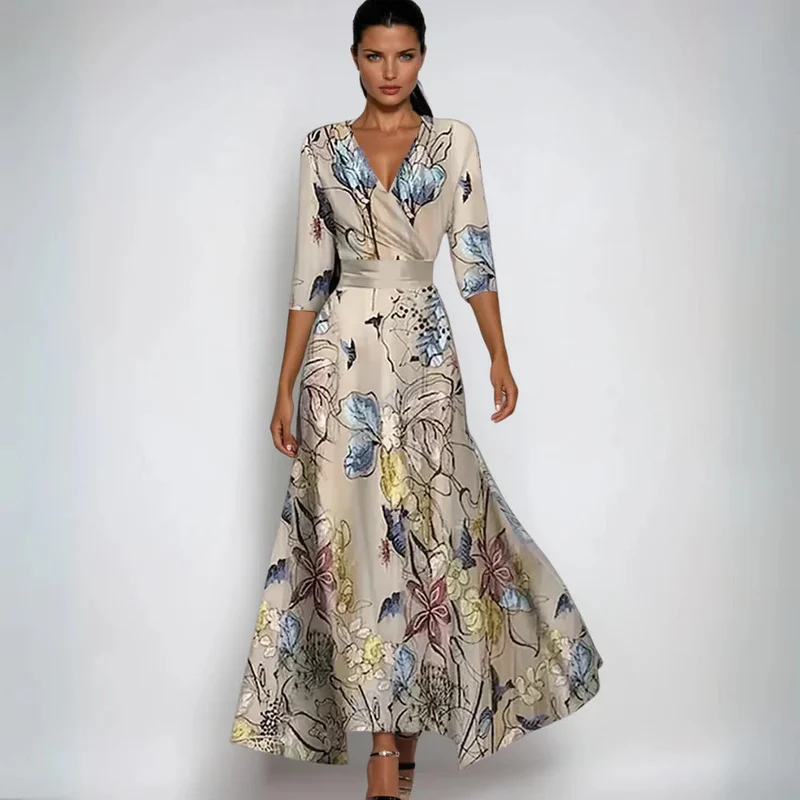 Sandra | Damen Fließendes Blumen Wickel Maxi Kleid