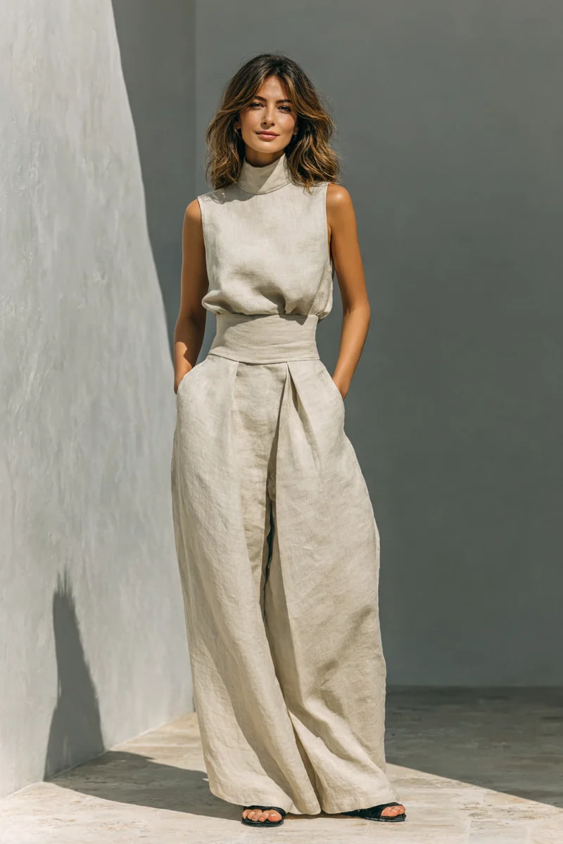 Maria | Minimalistisches Zweiteiler-Set mit weitem Bein