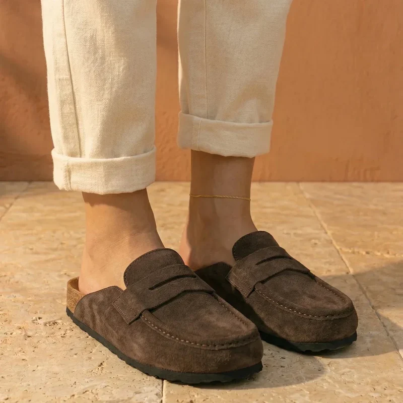 Gina Sabot Mokassin – Sabots Mules Mokassin Damen aus Wildleder, Komfortsohle aus Kork