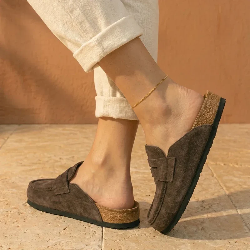 Gina Sabot Mokassin – Sabots Mules Mokassin Damen aus Wildleder, Komfortsohle aus Kork