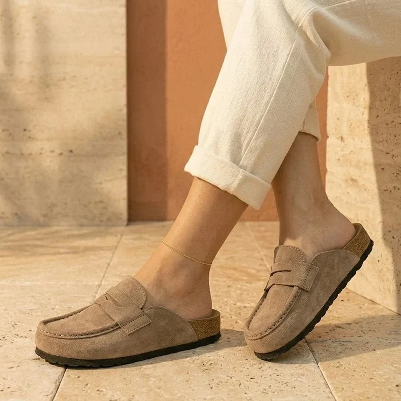 Gina Sabot Mokassin – Sabots Mules Mokassin Damen aus Wildleder, Komfortsohle aus Kork