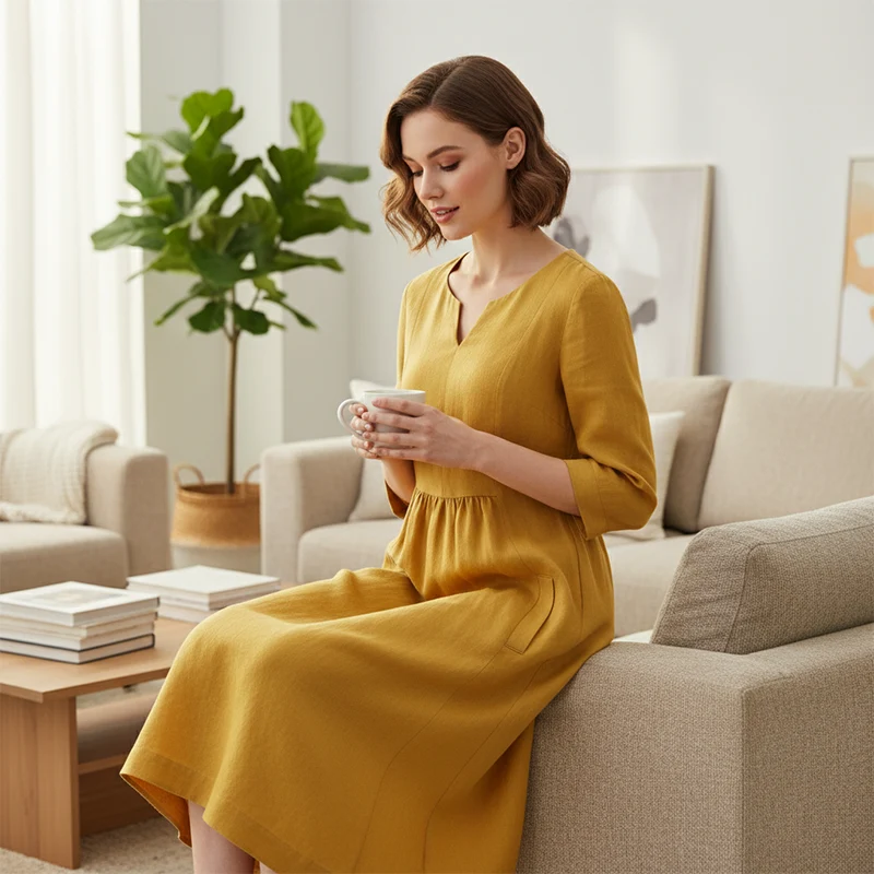 Avenille - Soft-Touch Midikleid mit V-Ausschnitt