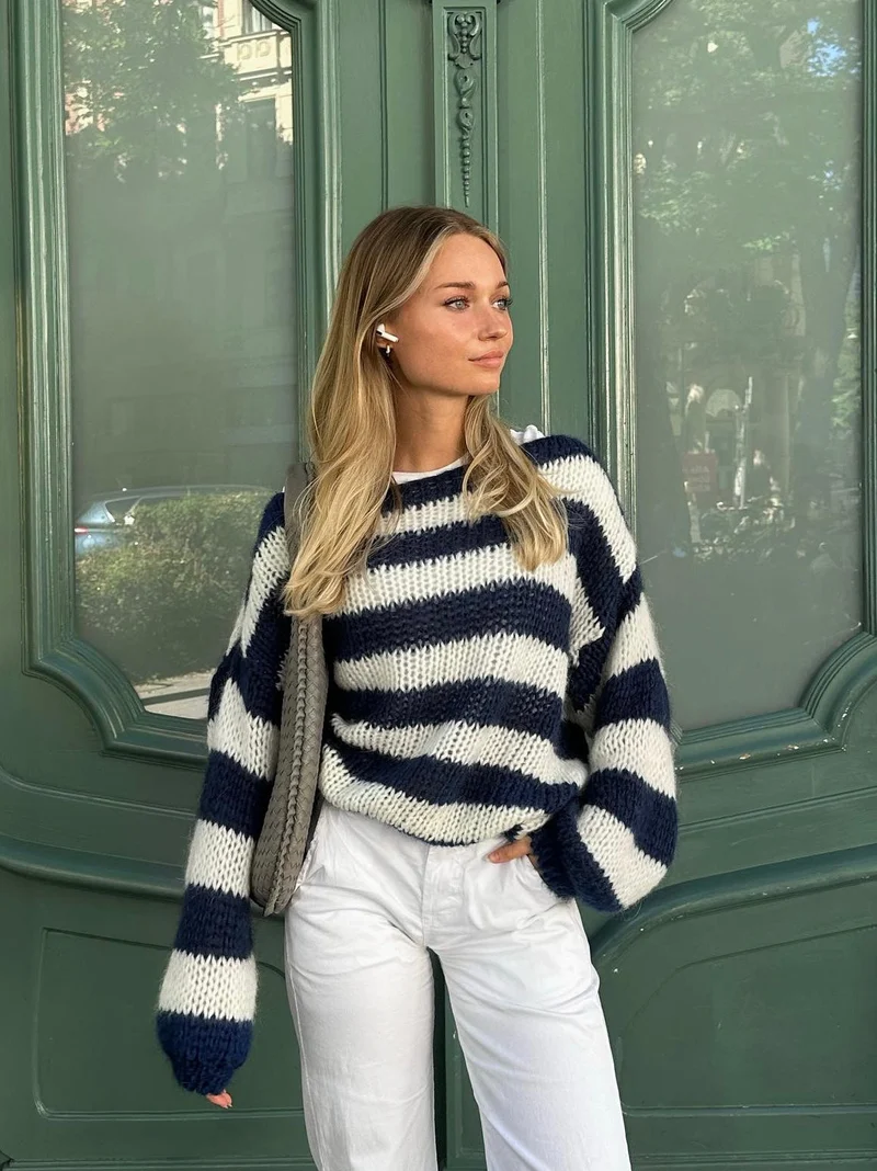 Jana | Damen-Strickpullover modern gestreift & lässig