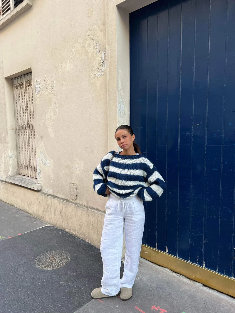 Jana | Damen-Strickpullover modern gestreift & lässig
