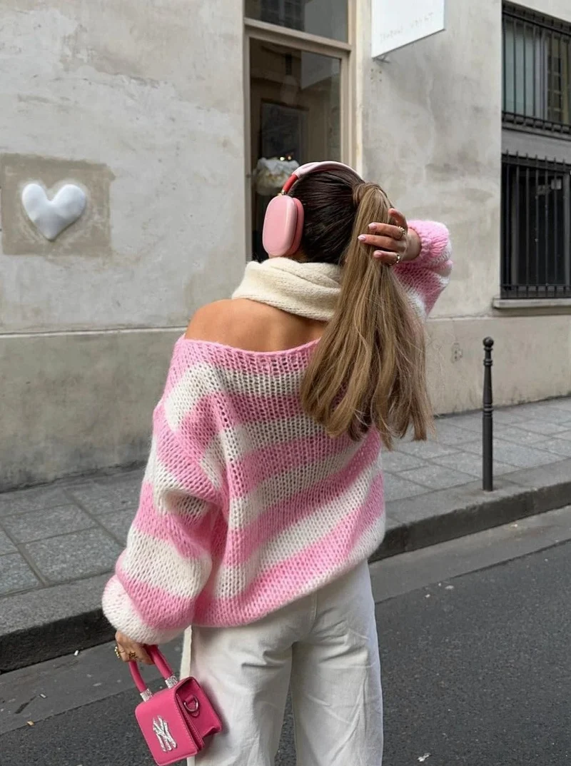 Jana | Damen-Strickpullover modern gestreift & lässig