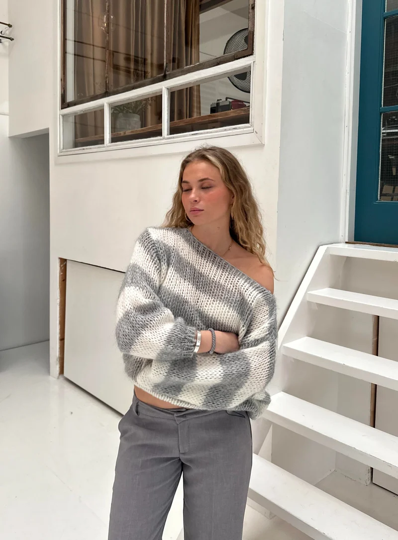 Jana | Damen-Strickpullover modern gestreift & lässig