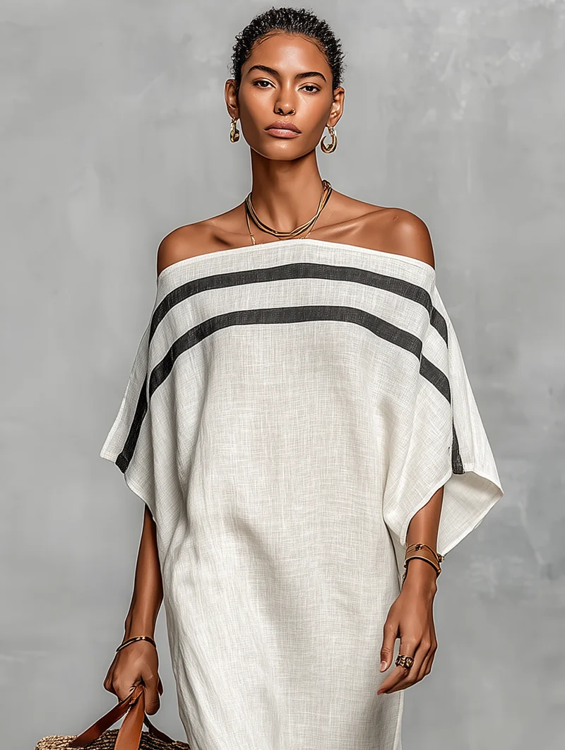 Minimalistisch Leinen Maxi Kleid