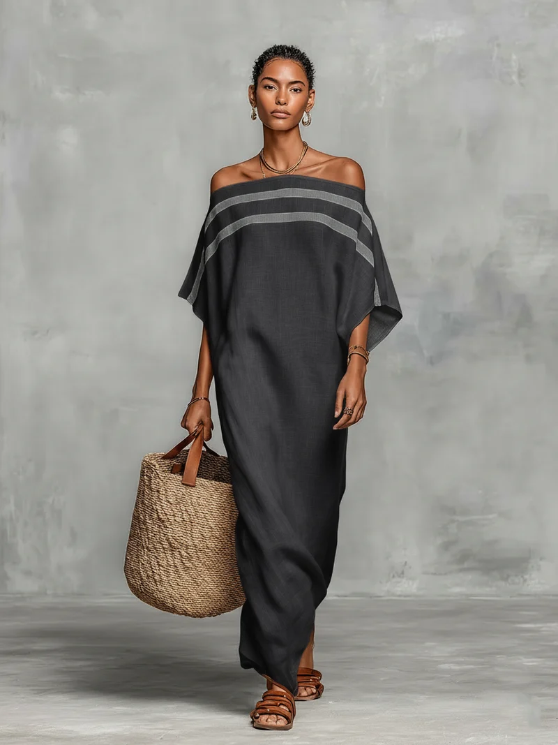 Minimalistisch Leinen Maxi Kleid