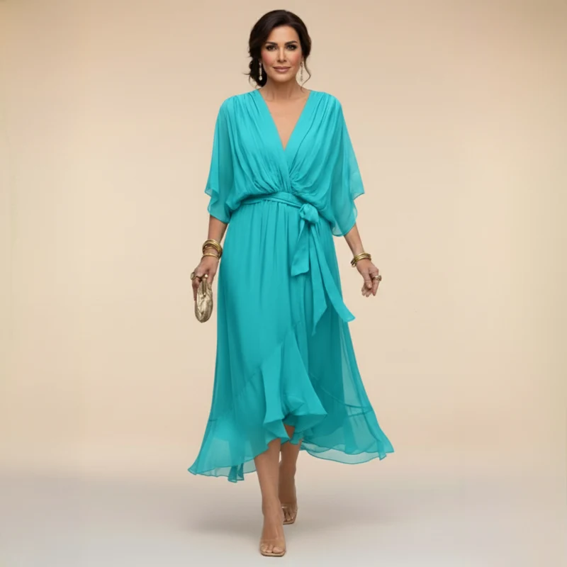 MARTA™ | CHIFFONKLEID MIT V-AUSSCHNITT