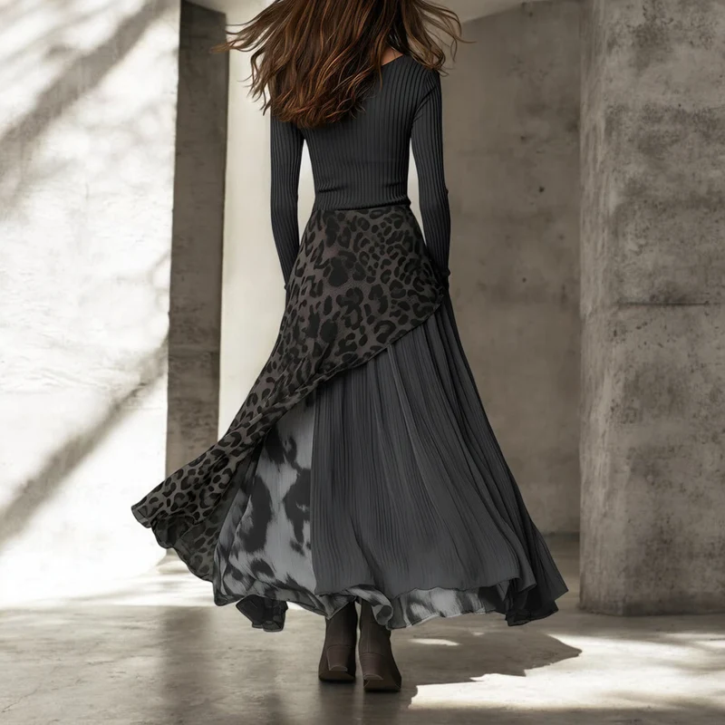 NKEM™ | Langes Kleid mit Leopardenmuster