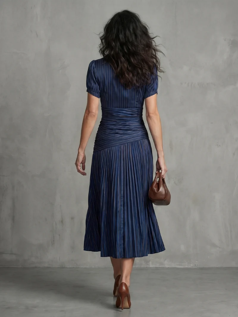 Theodora | Plissierter Taillenstreifen Midi-Kleid