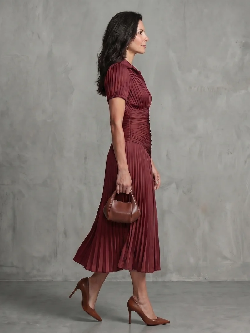 Theodora | Plissierter Taillenstreifen Midi-Kleid