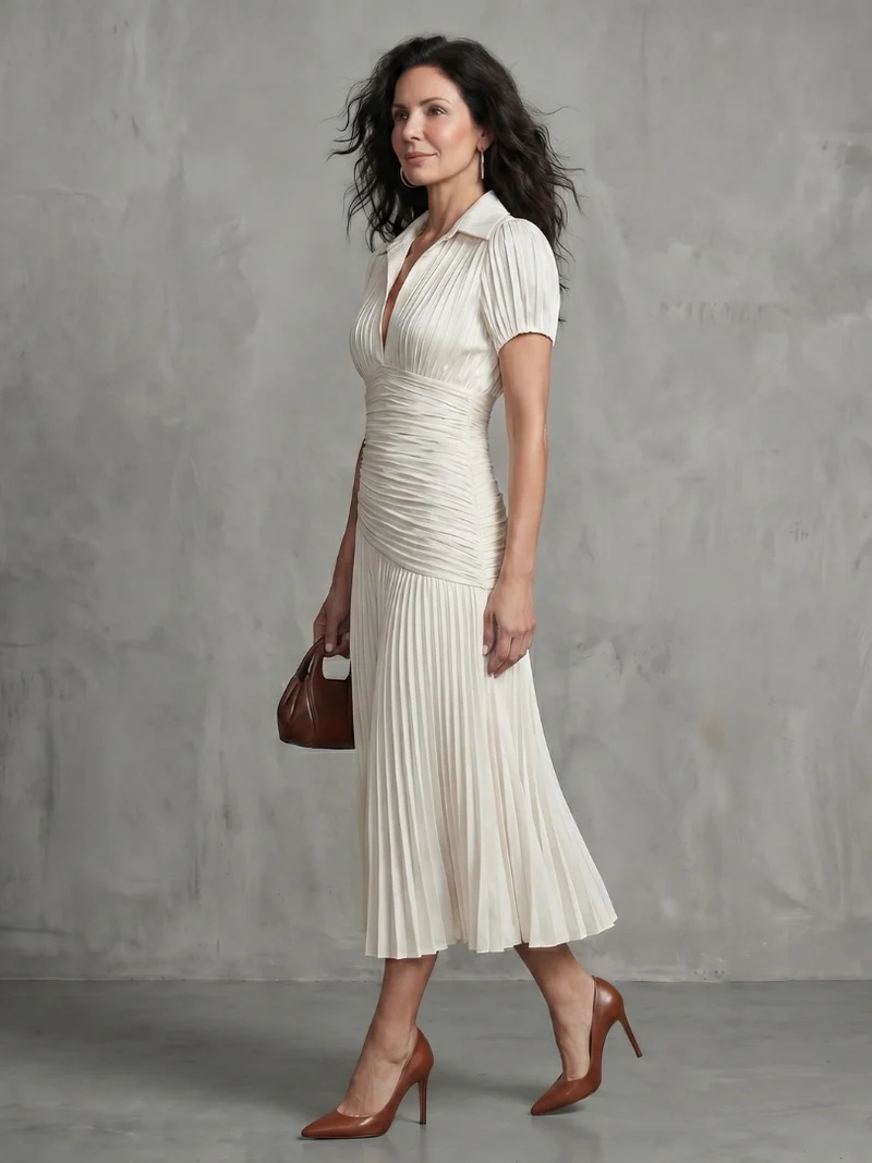 Theodora | Plissierter Taillenstreifen Midi-Kleid