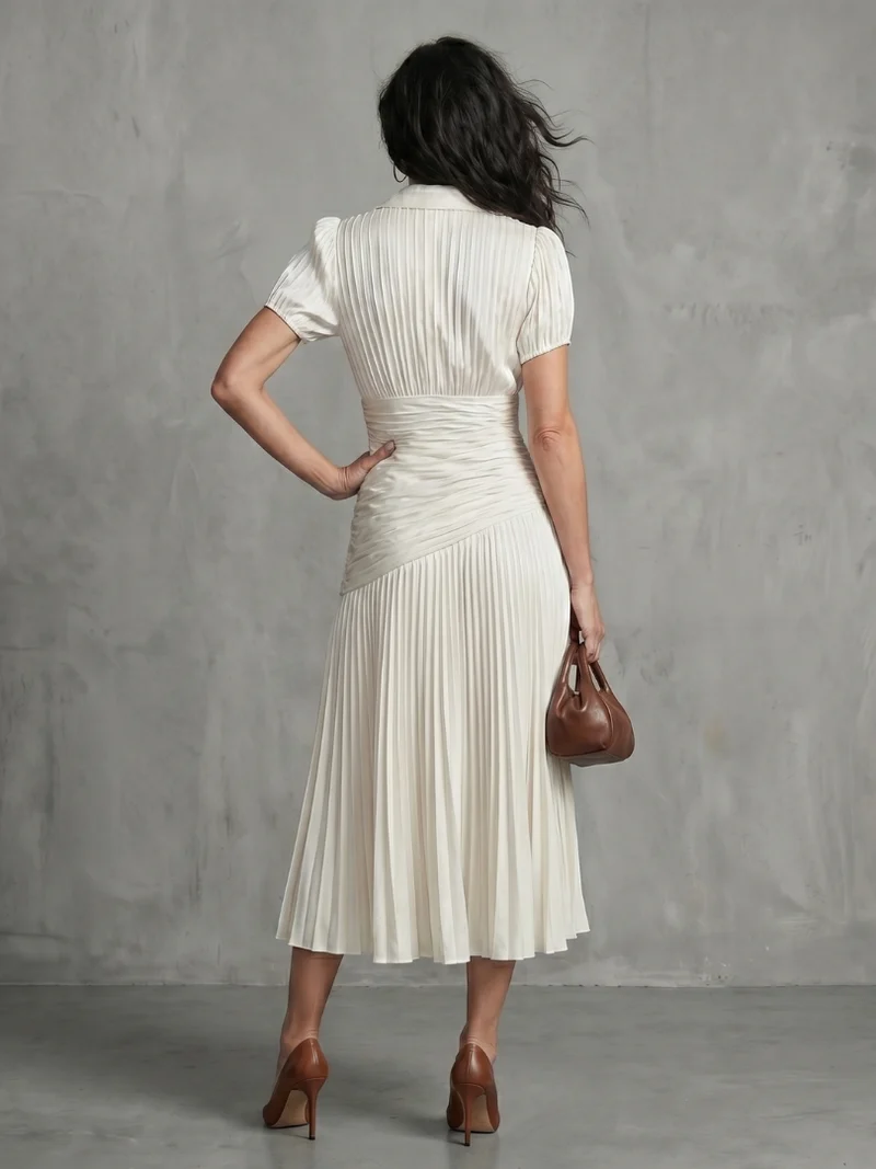 Theodora | Plissierter Taillenstreifen Midi-Kleid
