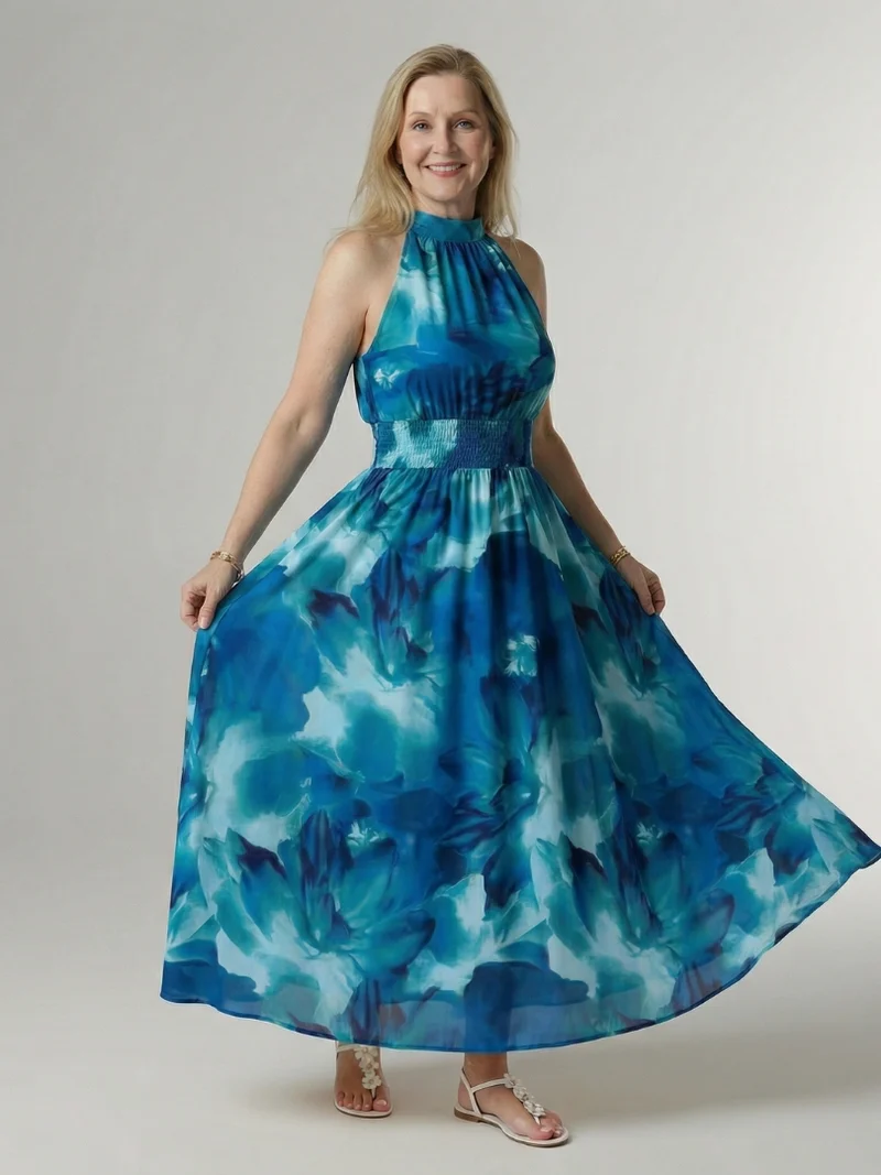 Sylin | Gathered Halter Midi Kleid