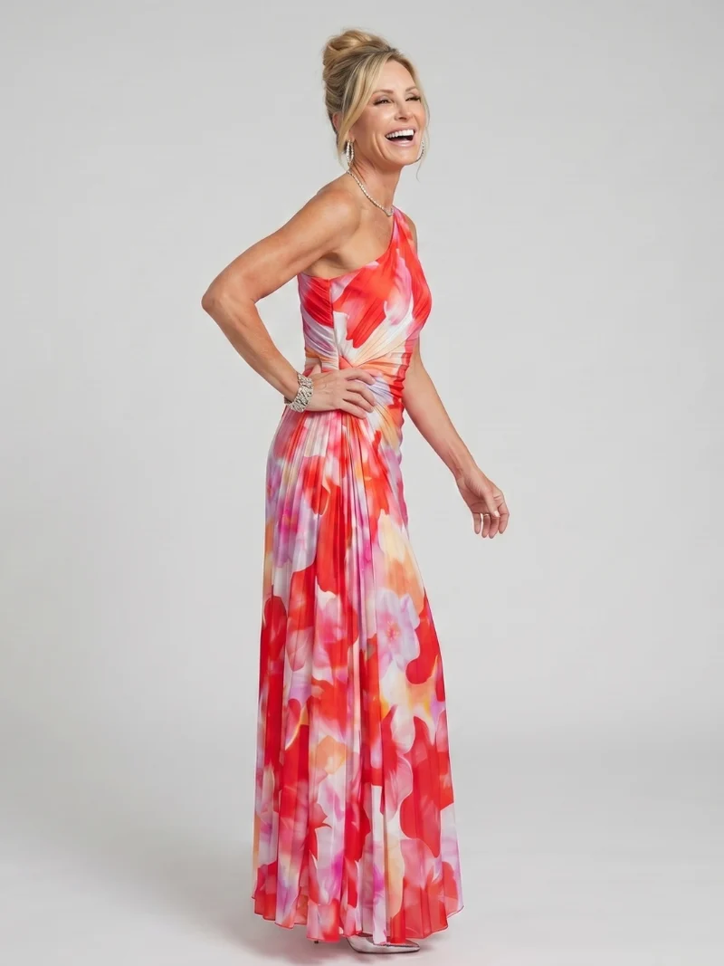 Taya | Ein Schulter Plissiertes Midi Kleid
