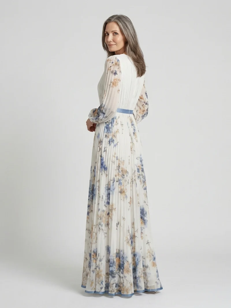 Lavinia | Maxikleid mit langen Ärmeln und V-Ausschnitt in Blumenmuster