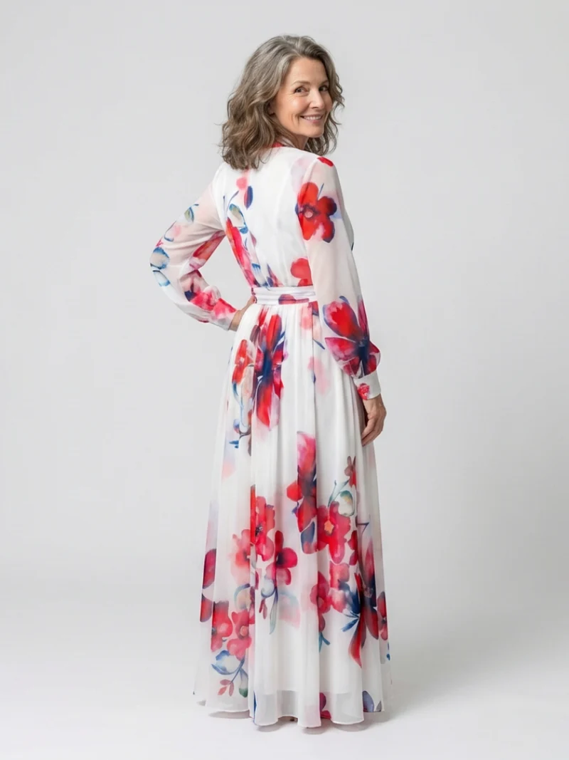 Lillian | Floral Langärmliges Wickel-Maxi-Kleid