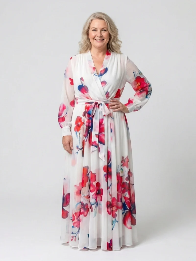 Lillian | Floral Langärmliges Wickel-Maxi-Kleid
