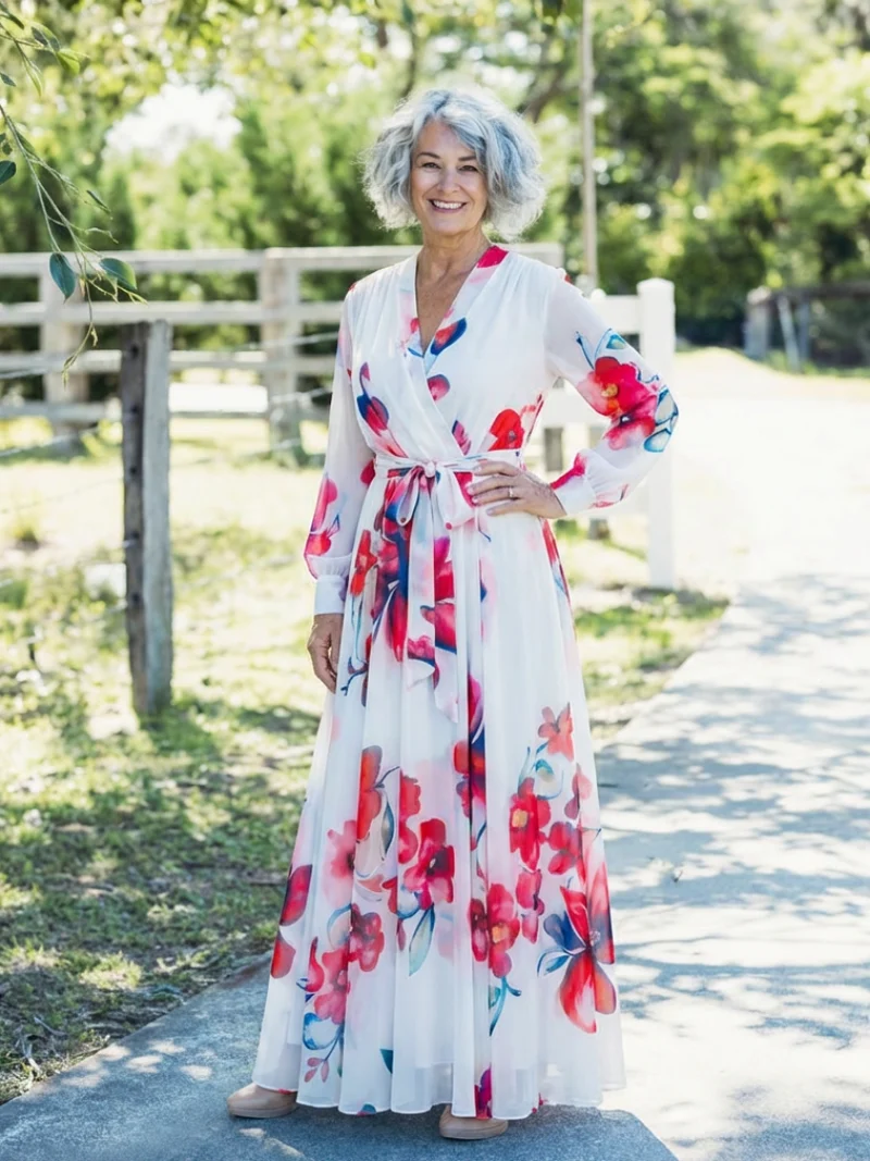 Lillian | Floral Langärmliges Wickel-Maxi-Kleid