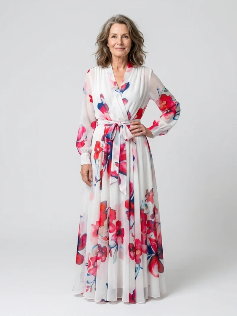 Lillian | Floral Langärmliges Wickel-Maxi-Kleid