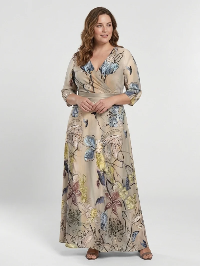 Margaret | Maxikleid mit drei Viertel Ärmeln und floralem Muster