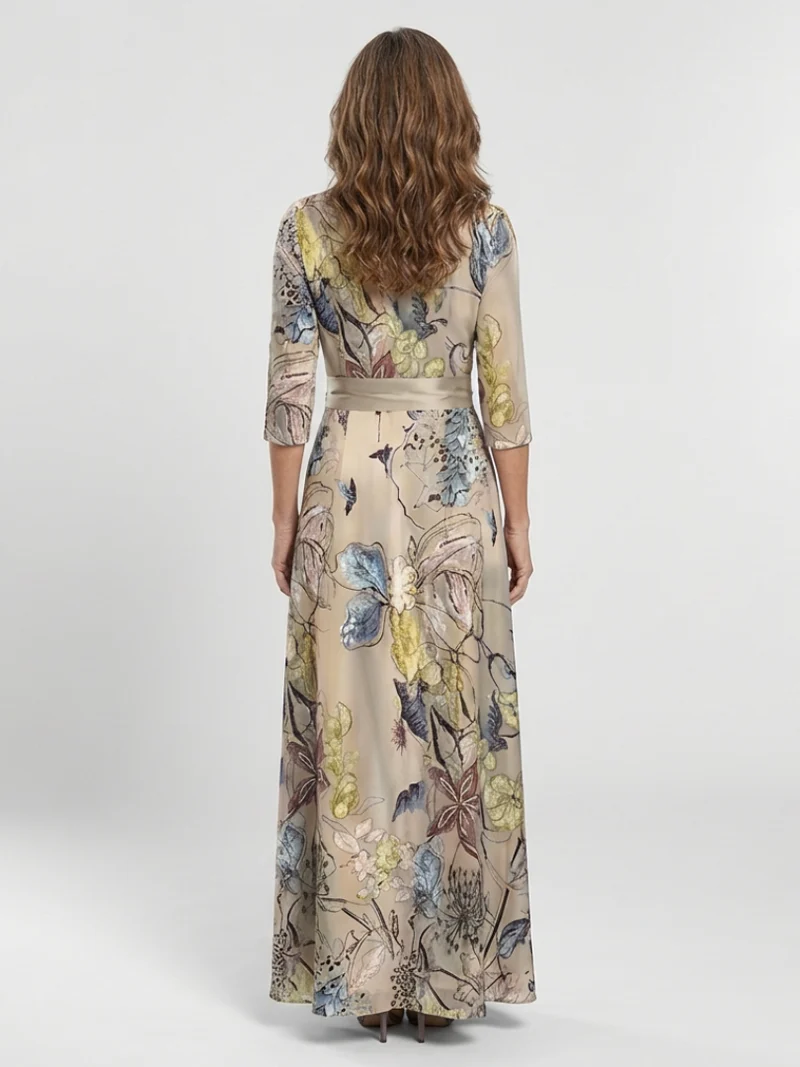 Margaret | Maxikleid mit drei Viertel Ärmeln und floralem Muster