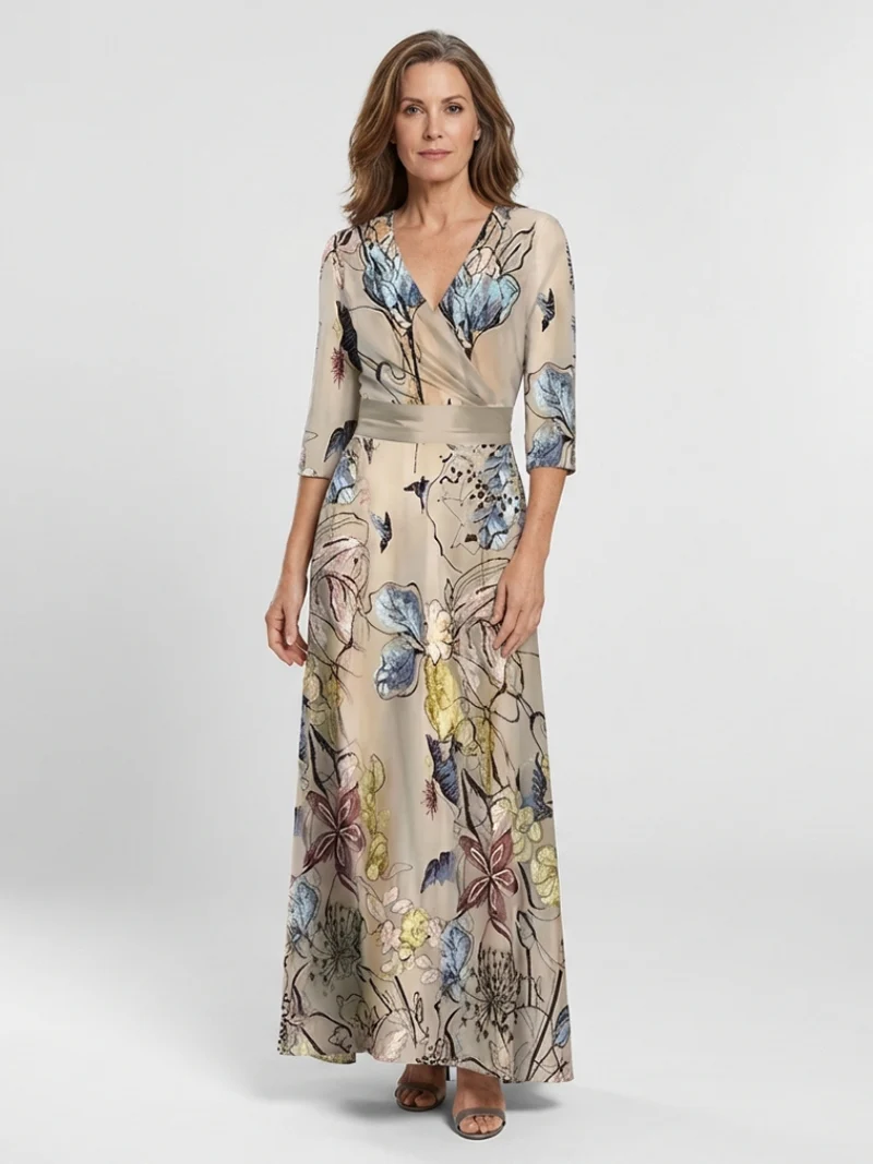 Margaret | Maxikleid mit drei Viertel Ärmeln und floralem Muster