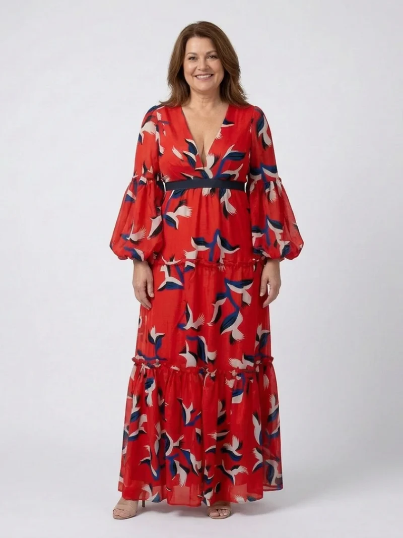Isolde | V-Ausschnitt Bindegürtel Langarm Maxikleid