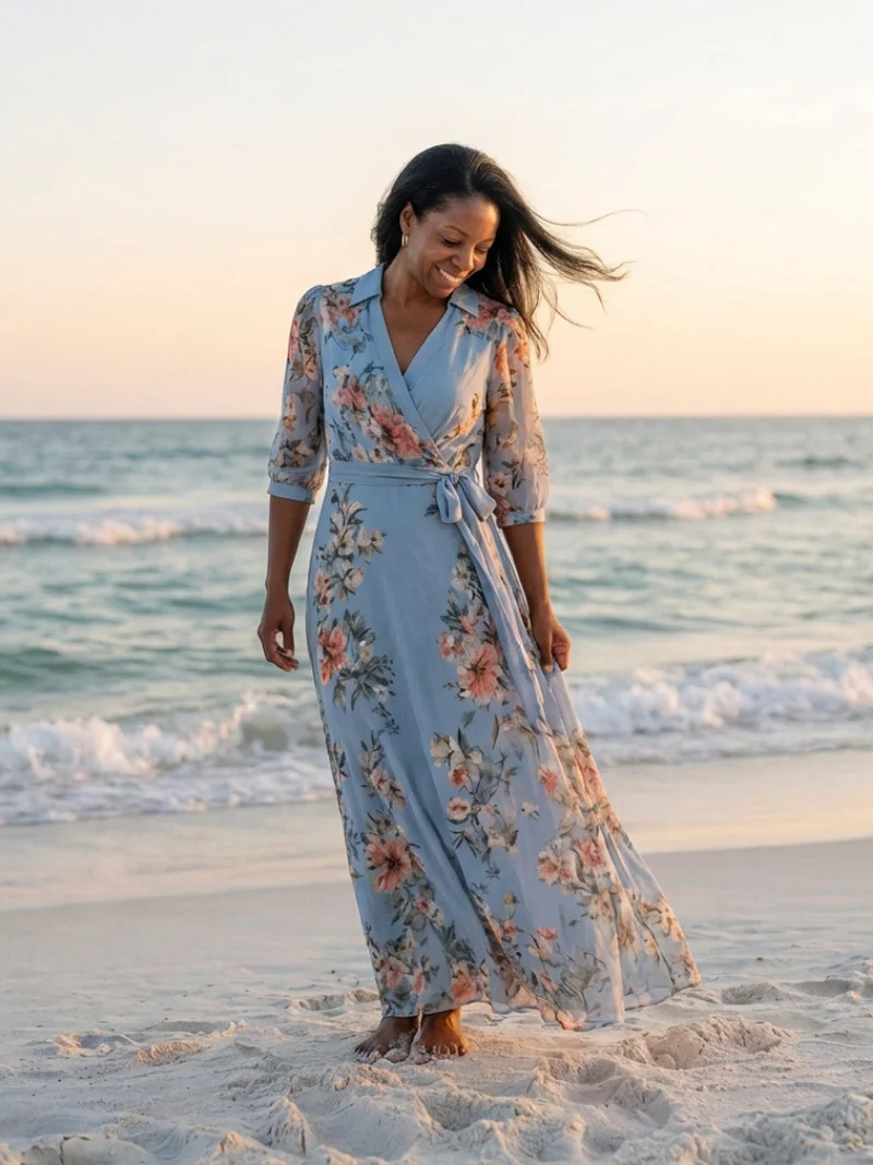 Elowen | Florales Wickel-V-Ausschnitt Maxikleid