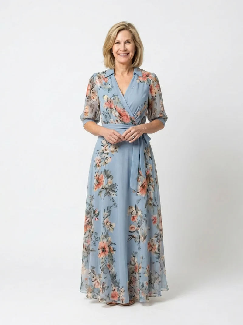 Elowen | Florales Wickel-V-Ausschnitt Maxikleid