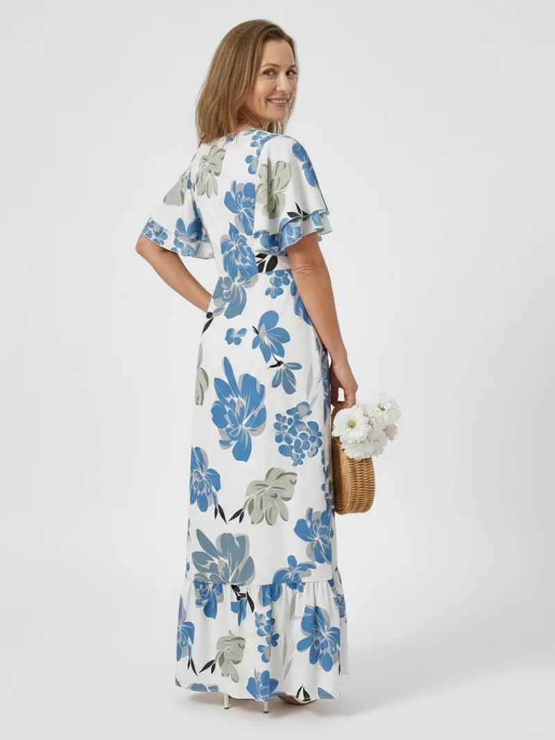 Elowen | Rundhals Kurzarm Schichten Maxikleid