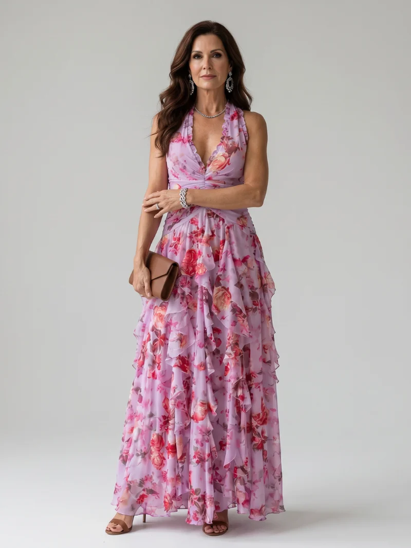 Nori | Halter Neck Rüschentop Floral Maxi Kleid