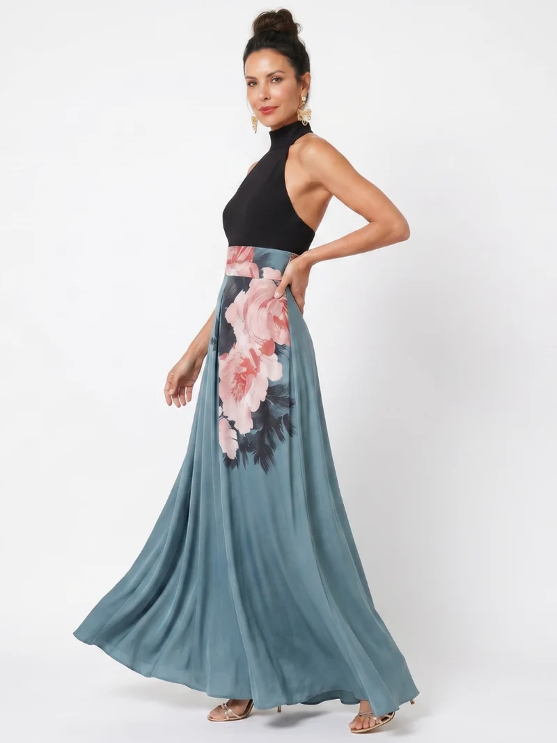 Olympas | Halter-Bodice Floral Rock Maxi Kleid