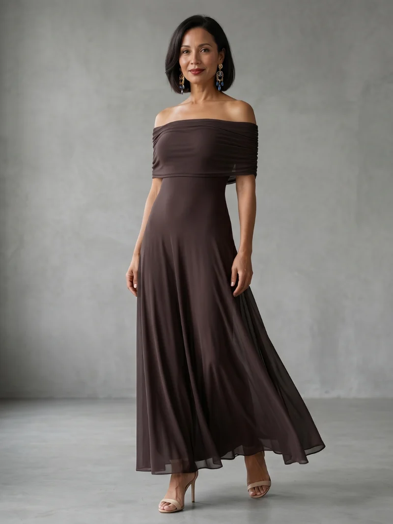 Juni | Off-Shoulder Drapiertes Midi-Kleid