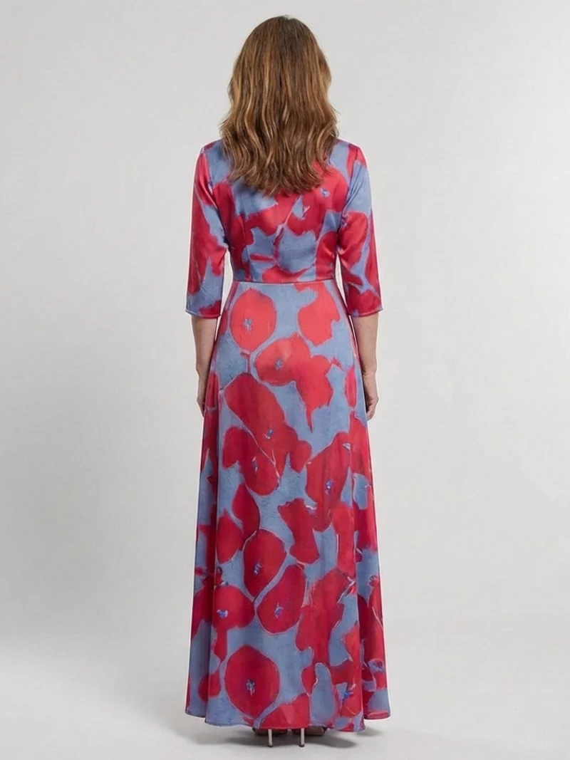 Danielle | Dreiviertelarm V-Ausschnitt Blumen Maxi Kleid