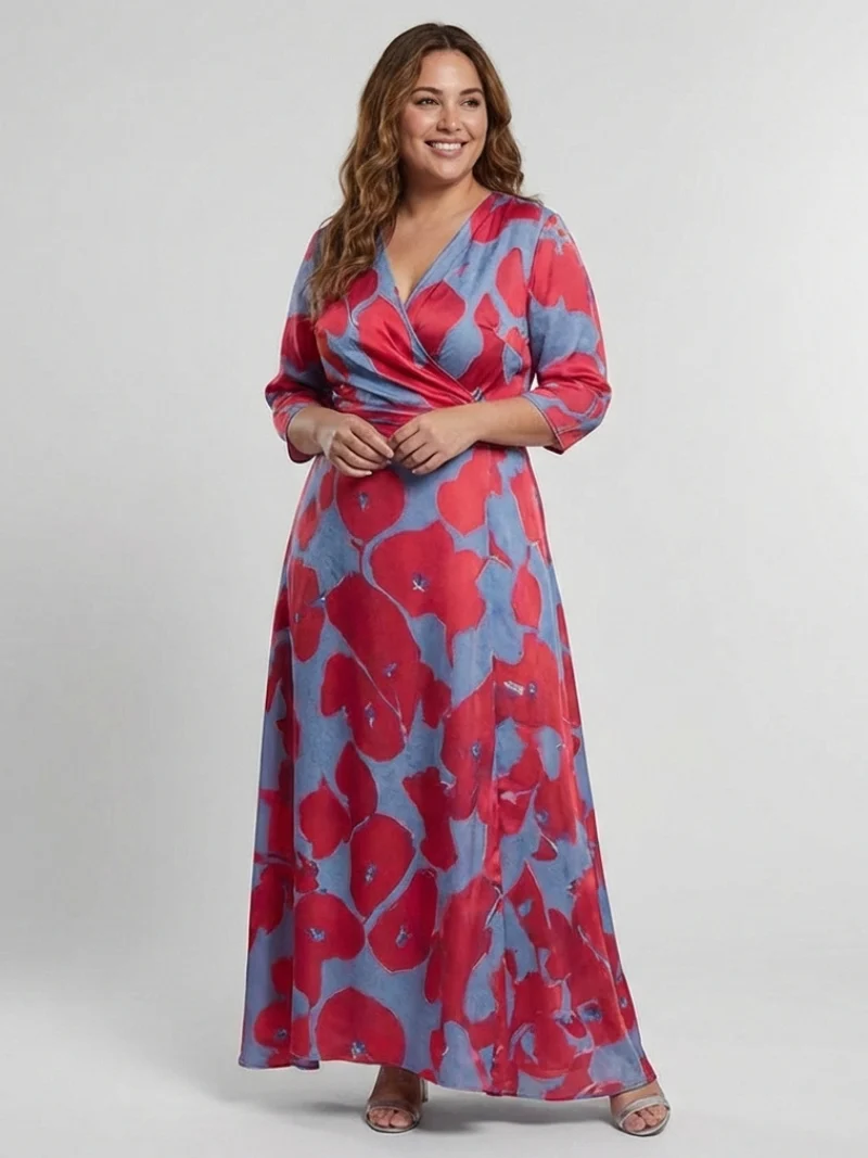 Danielle | Dreiviertelarm V-Ausschnitt Blumen Maxi Kleid