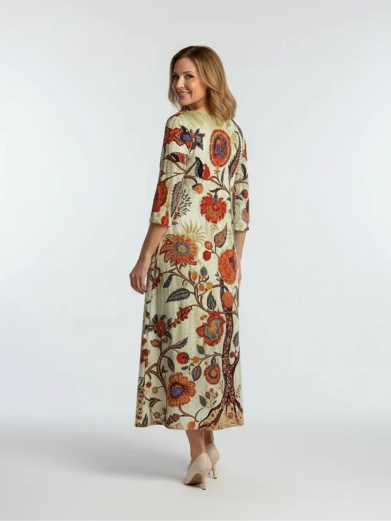 Corisande | V-Ausschnitt Langarm Blumenkleid Midi
