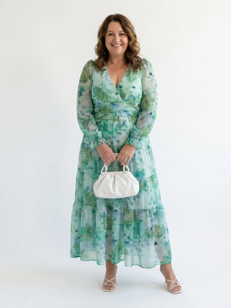 Althea | Langärmliges Blumenkleid Maxi
